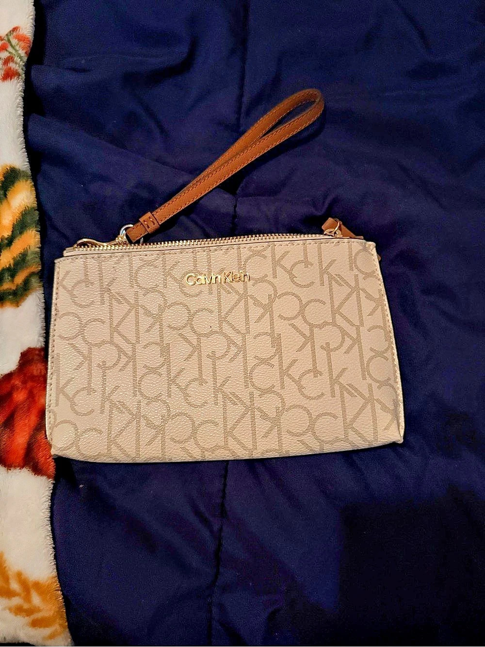 Calvin Klein Monogram Wristlet in Beige & Brown Like New